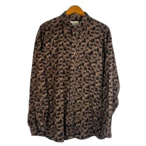 Falls Creek Brown Western Elk Print Button Front 100% Cotton Top Size Large